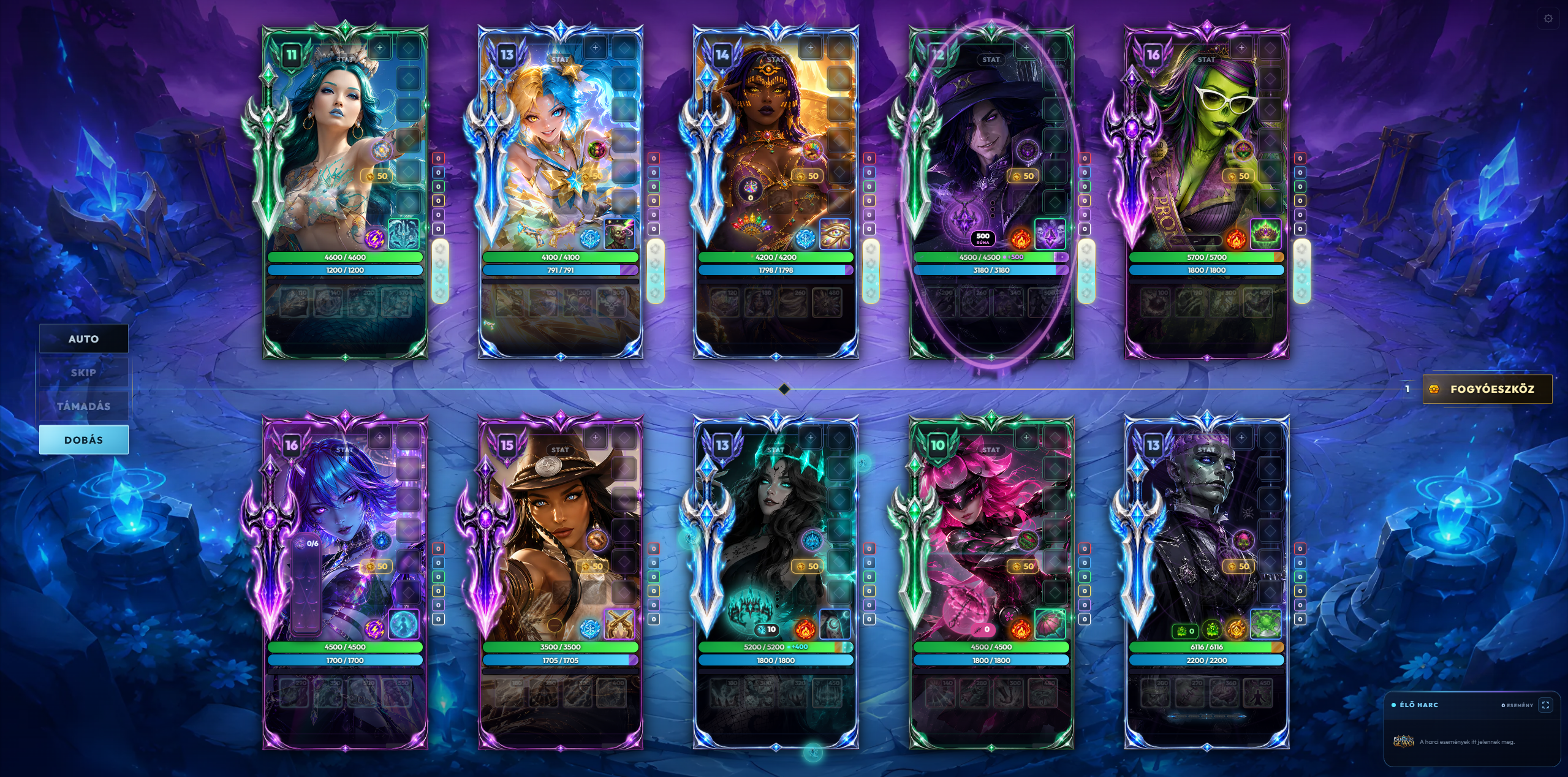 Battle of Mage World aréna: két öt hősből álló csapat néz szembe egymással